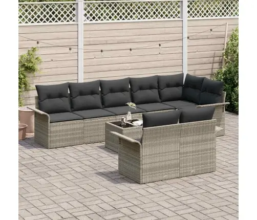 9 Gabali Dārza Dīvānu Komplekts Ar Spilveniem Pelēka Polietilēna Rotangpalmas Vidaxl