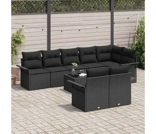 Dārza Dīvānu Komplekts Ar Uzglabāšanu 9 Pcs Melna Poliratāns Vidaxl
