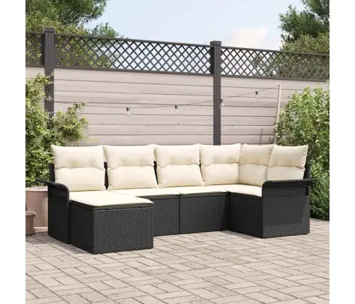 Sodo Sofų Rinkinys Su Saugykla 6 Pcs Juoda Poliratanas