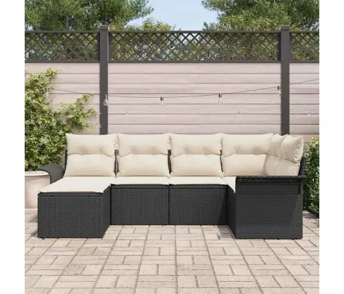 Sodo Sofų Rinkinys Su Saugykla 6 Pcs Juoda Poliratanas