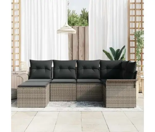 Sodo Sofų Rinkinys Su Saugykla 6 Pcs Pilka Poliratanas