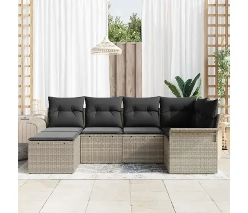 6 Daļu Dārza Dīvānu Komplekts Ar Spilveniem Gaiši Pelēks Poliestera Rotangpalma Vidaxl