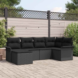Sodo Sofų Rinkinys Su Pagalve 6 Pcs Juoda Poli Ratanas