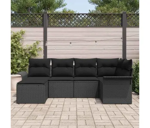 Sodo Sofų Rinkinys Su Pagalve 6 Pcs Juoda Poli Ratanas Sodo Sofų Rinkinys Su Pagalve 6 Pcs Juoda Poli Ratanas