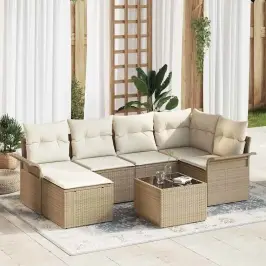 Dārza Dīvānu Komplekts 7 Pcs Bēša Poliūtu Rotangpalma Vidaxl