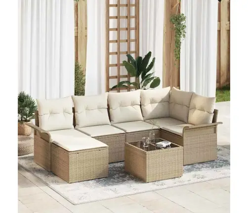 7 Gabalu Dārza Dīvānu Komplekts Ar Spilveniem Brūns Poli Rotangpalma Vidaxl