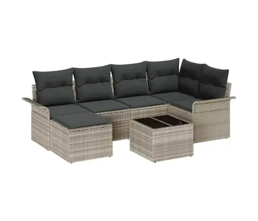 7 Gabalu Dārza Dīvānu Komplekts Ar Spilveniem, Pelēks Poli Rotangpalma Vidaxl