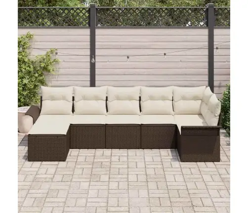 7 Daļu Dārza Dīvānu Komplekts Ar Spilveniem Brūnā Poli Rotangpalma Vidaxl