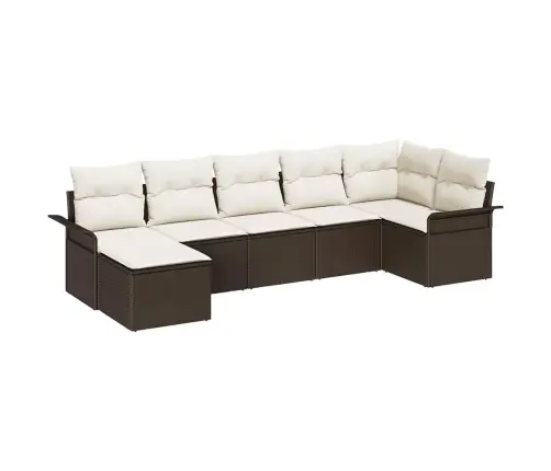 7 Daļu Dārza Dīvānu Komplekts Ar Spilveniem Brūnā Poli Rotangpalma Vidaxl