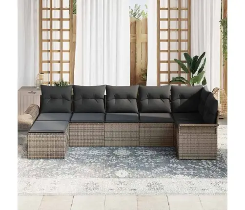 Dārza Dīvānu Komplekts 7 Pcs Pelēka Poliūtu Rotangpalma Vidaxl