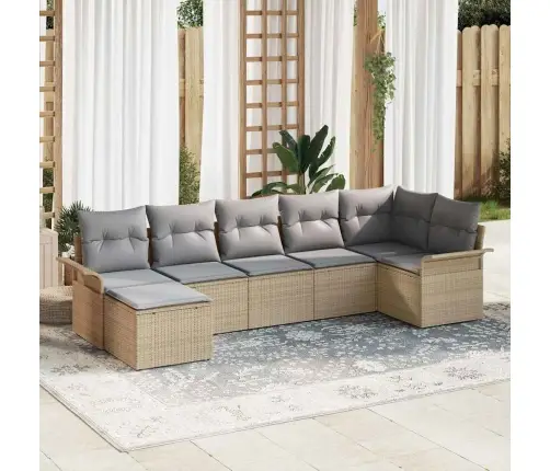 Dārza Dīvānu Komplekts Ar Uzglabāšanu 7 Pcs Bēša Poliratāns Vidaxl