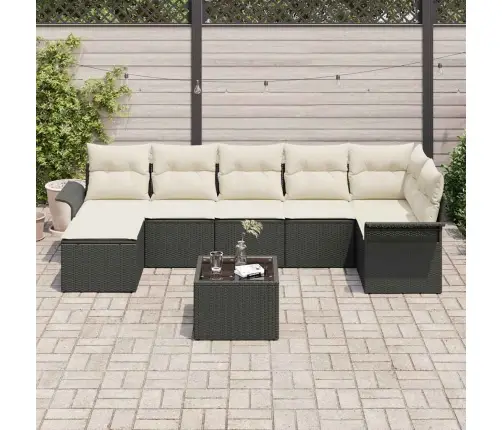 Sodo Sofų Rinkinys Su Saugykla 8 Pcs Juoda Poliratanas