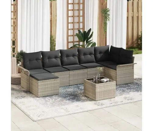 8 Daļu Dārza Dīvānu Komplekts Ar Spilveniem Pelēkā Polirotangpalma Vidaxl