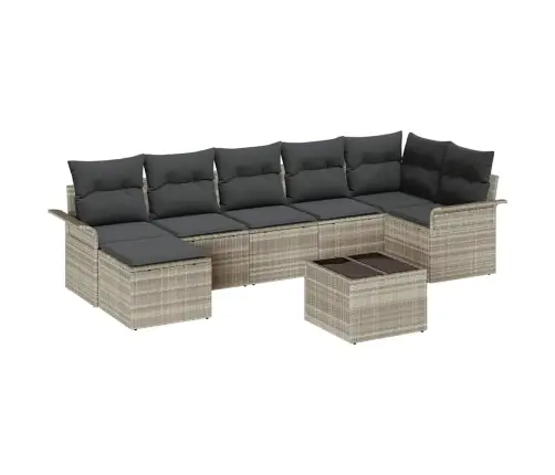 8 Daļu Dārza Dīvānu Komplekts Ar Spilveniem Pelēkā Polirotangpalma Vidaxl