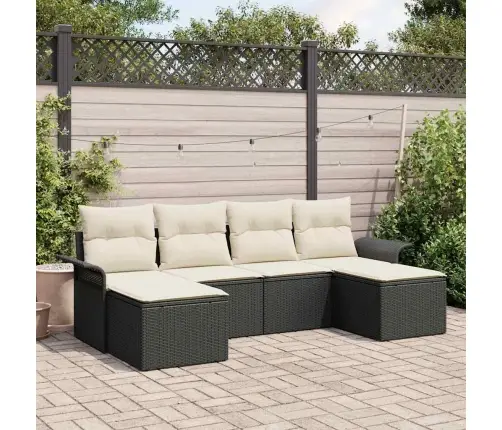 6 Gabalu Dārza Dīvānu Komplekts Ar Spilveniem Melnā Polietilēna Rotangpalma Vidaxl