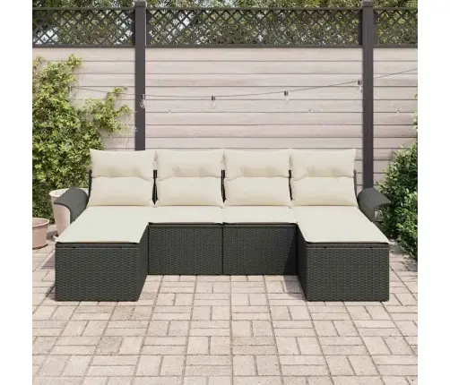 6 Gabalu Dārza Dīvānu Komplekts Ar Spilveniem Melnā Polietilēna Rotangpalma Vidaxl