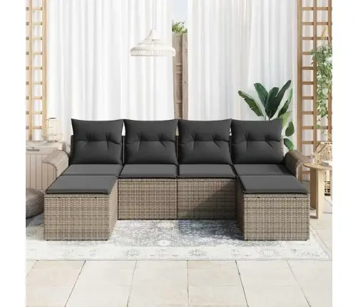 Sodo Sofų Rinkinys Su Saugykla 6 Pcs Pilka Poliratanas