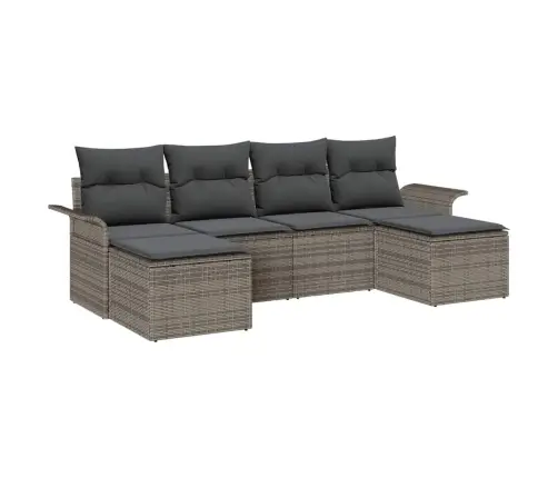 Sodo Sofų Rinkinys Su Saugykla 6 Pcs Pilka Poliratanas