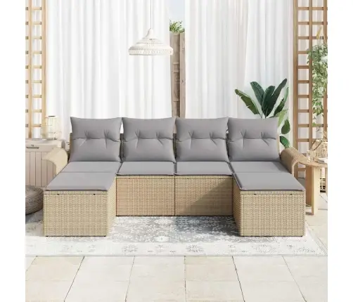 6 Daļu Dārza Dīvānu Komplekts Ar Spilveniem Bēšs Poli Rotangpalma Vidaxl