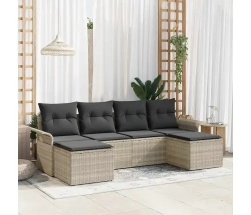 6 Daļīgs Dārza Dīvānu Komplekts Ar Spilveniem Gaiši Pelēks Poli Rattan Vidaxl