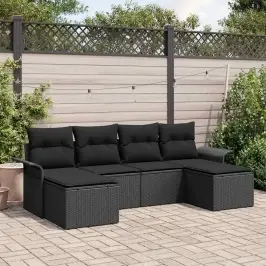 Sodo Sofų Rinkinys Su Pagalve 6 Pcs Juoda Poli Ratanas