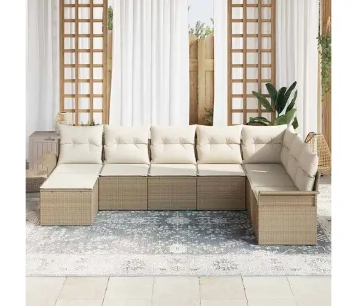 8 Gabalu Dārza Dīvānu Komplekts Ar Spilveniem Bēšā Poli Rotangpalma Vidaxl