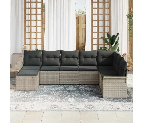 8 Gabalu Dārza Dīvāna Komplekts Ar Spilveniem Gaiši Pelēks Poli Rotangpalma Vidaxl