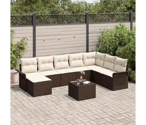 Sodo Sofų Rinkinys Su Pagalve 9 Pcs Pilka Poli Ratanas