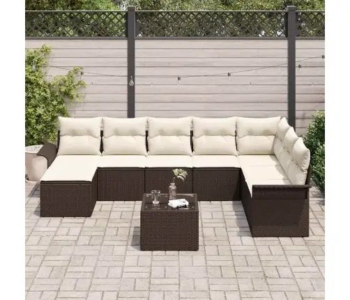 Sodo Sofų Rinkinys Su Pagalve 9 Pcs Pilka Poli Ratanas