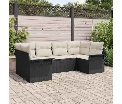 6 Gabalu Dārza Dīvānu Komplekts Ar Spilveniem Melnā Poli Rotangpalma Vidaxl