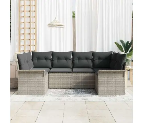 6 Gabalu Dārza Dīvānu Komplekts Ar Spilveniem Gaiši Pelēkā Polietilēna Rotangpalma Vidaxl