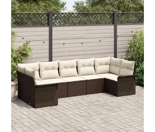 7 Daļu Dārza Dīvānu Komplekts Ar Spilveniem Brūnā Poliratanā Vidaxl