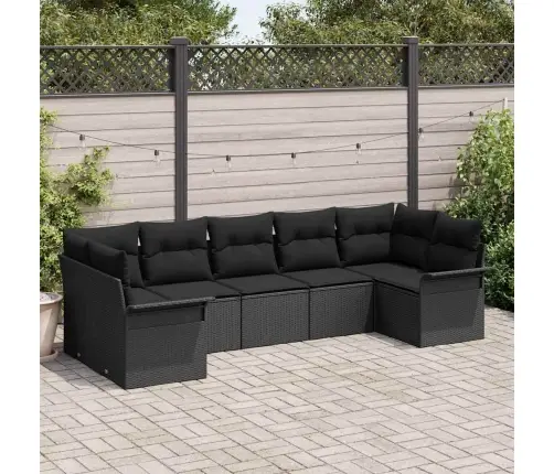 7 Daļīgais Dārza Dīvānu Komplekts Ar Spilveniem Melnā Rotangā Vidaxl