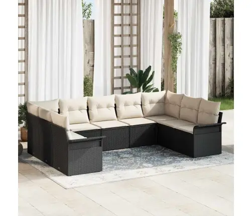 9 Daļu Dārza Dīvānu Komplekts Ar Spilveniem Melnā Poli Rotangpalma Vidaxl