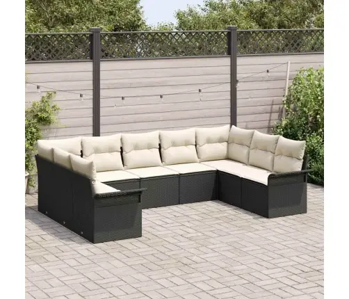 9 Daļu Dārza Dīvānu Komplekts Ar Spilveniem Melnā Poli Rotangpalma Vidaxl