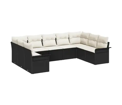 9 Daļu Dārza Dīvānu Komplekts Ar Spilveniem Melnā Poli Rotangpalma Vidaxl