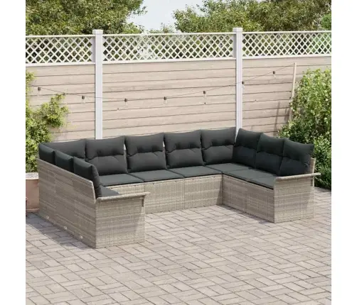 Sodo Sofų Rinkinys Su Saugykla 9 Pcs Šviesiai Pilka Poliratanas