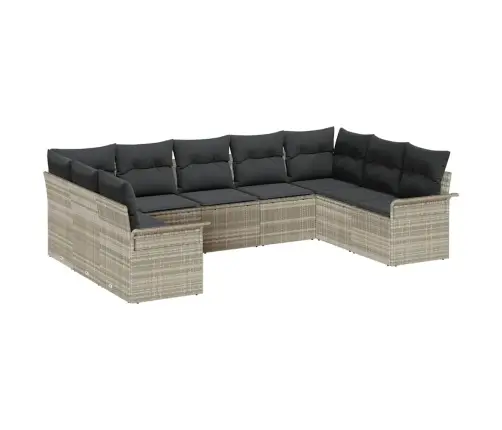 Sodo Sofų Rinkinys Su Saugykla 9 Pcs Šviesiai Pilka Poliratanas