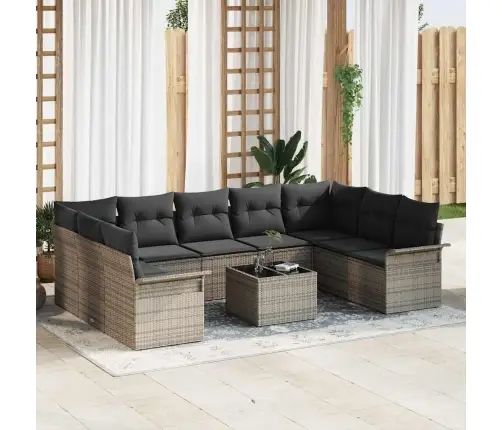 9 Daļu Dārza Dīvānu Komplekts Ar Spilveniem Melnā Poli Rotangpalmas Vidaxl