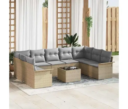 10 Daļīgs Dārza Dīvānu Komplekts Ar Spilveniem Melnā Poli Rotangpalmas Vidaxl