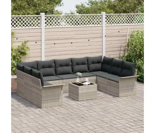 10 Gabalu Dārza Dīvānu Komplekts Ar Spilveniem Pelēkā Poli Rotangpalmas Vidaxl