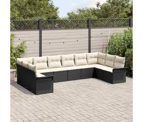 10 Daļu Dārza Dīvānu Komplekts Ar Spilveniem Melna Polirāna Vidaxl