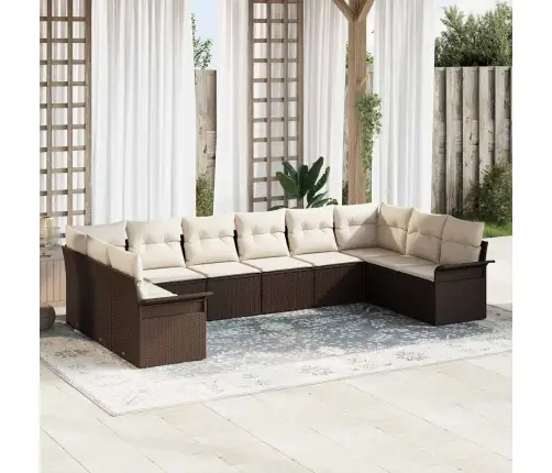 Sodo Sofų Rinkinys Su Saugykla 10 Pcs Ruda Poliratanas