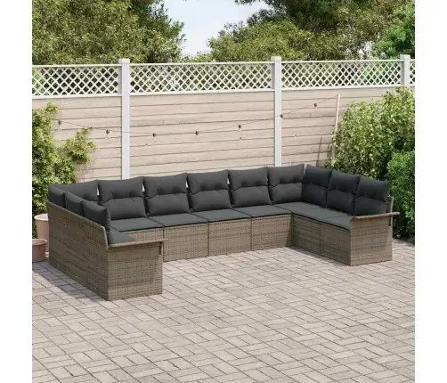 10 Daļu Dārza Dīvānu Komplekts Ar Spilveniem Pelēkā Poli Rotangpalma Vidaxl