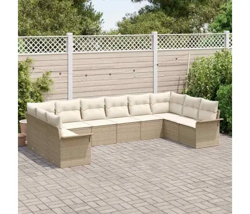 Dārza Dīvānu Komplekts 10 Pcs Bēša Poliūtu Rotangpalma Vidaxl