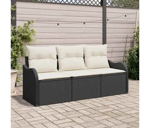 Sodo Sofų Rinkinys Su Pagalve 3 Pcs Juoda Poli Ratanas