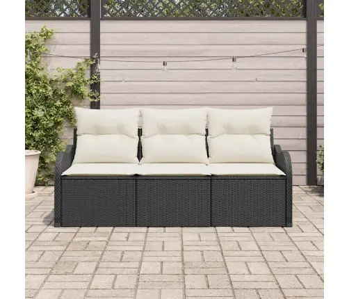 Sodo Sofų Rinkinys Su Pagalve 3 Pcs Juoda Poli Ratanas