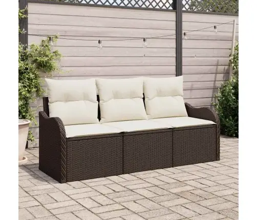 3 Daļu Dārza Dīvānu Komplekts Ar Spilveniem Brūnā Poli Rotangpalmas Vidaxl