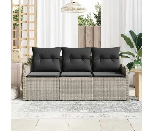 Sodo Sofų Rinkinys Su Pagalve 3 Pcs Šviesiai Pilka Poli Ratanas