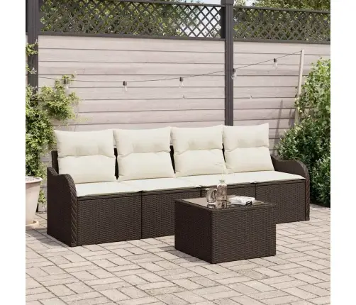 5 Daļu Dārza Dīvānu Komplekts Ar Spilveniem Brūnajā Poliratanā Vidaxl